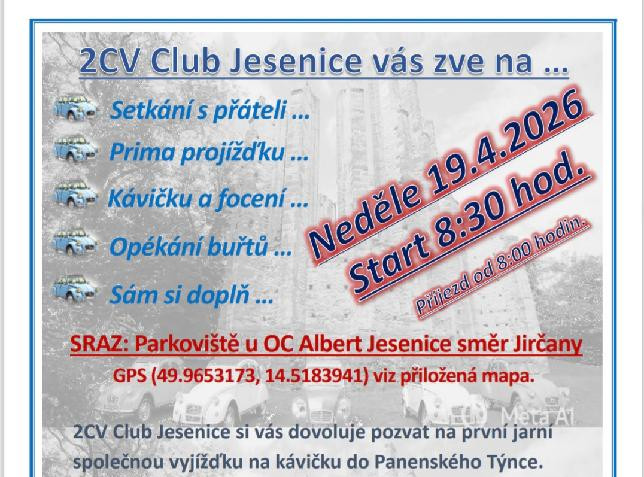 Pozvánka na výlet: 19.4.2026 Jarní setkání plné pohody a přátelské atmosféry